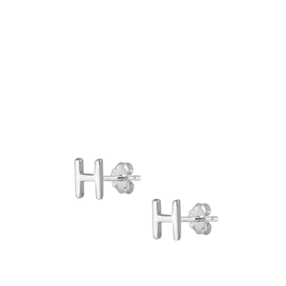 Sterling Silver High Polished Initial H Stud Letter Earrings 925 New