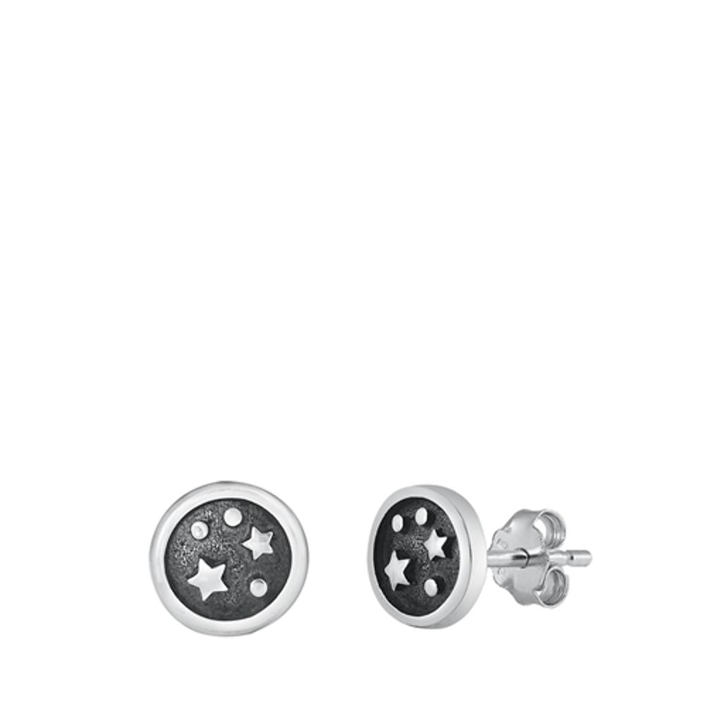 Sterling Silver Galaxy Stud Earrings Oxidized Mini Stars Round 925 New
