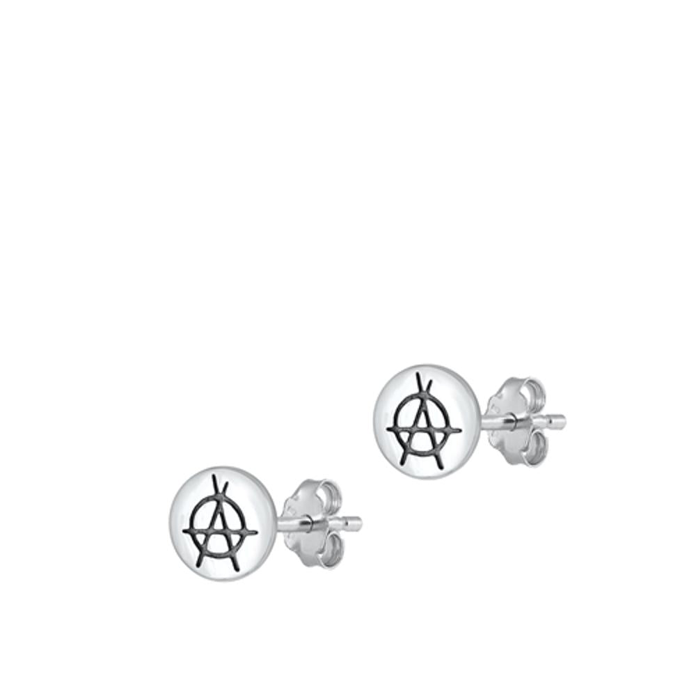 Sterling Silver Fashion Anarchy High Polished Oxidized Stud Earrings .925 New