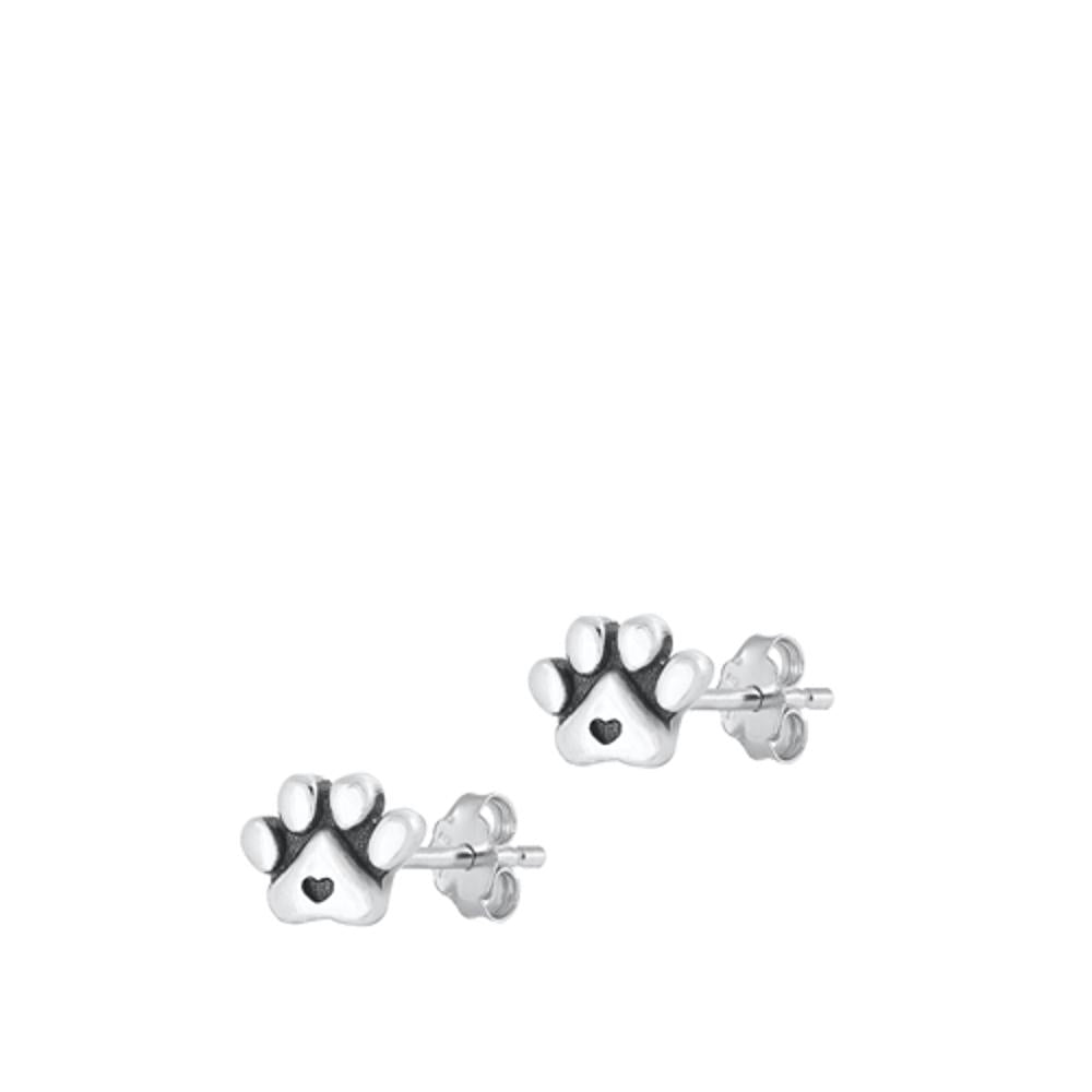 Sterling Silver Unique Pet Paw & Heart Oxidized Earrings High Polished 925 New