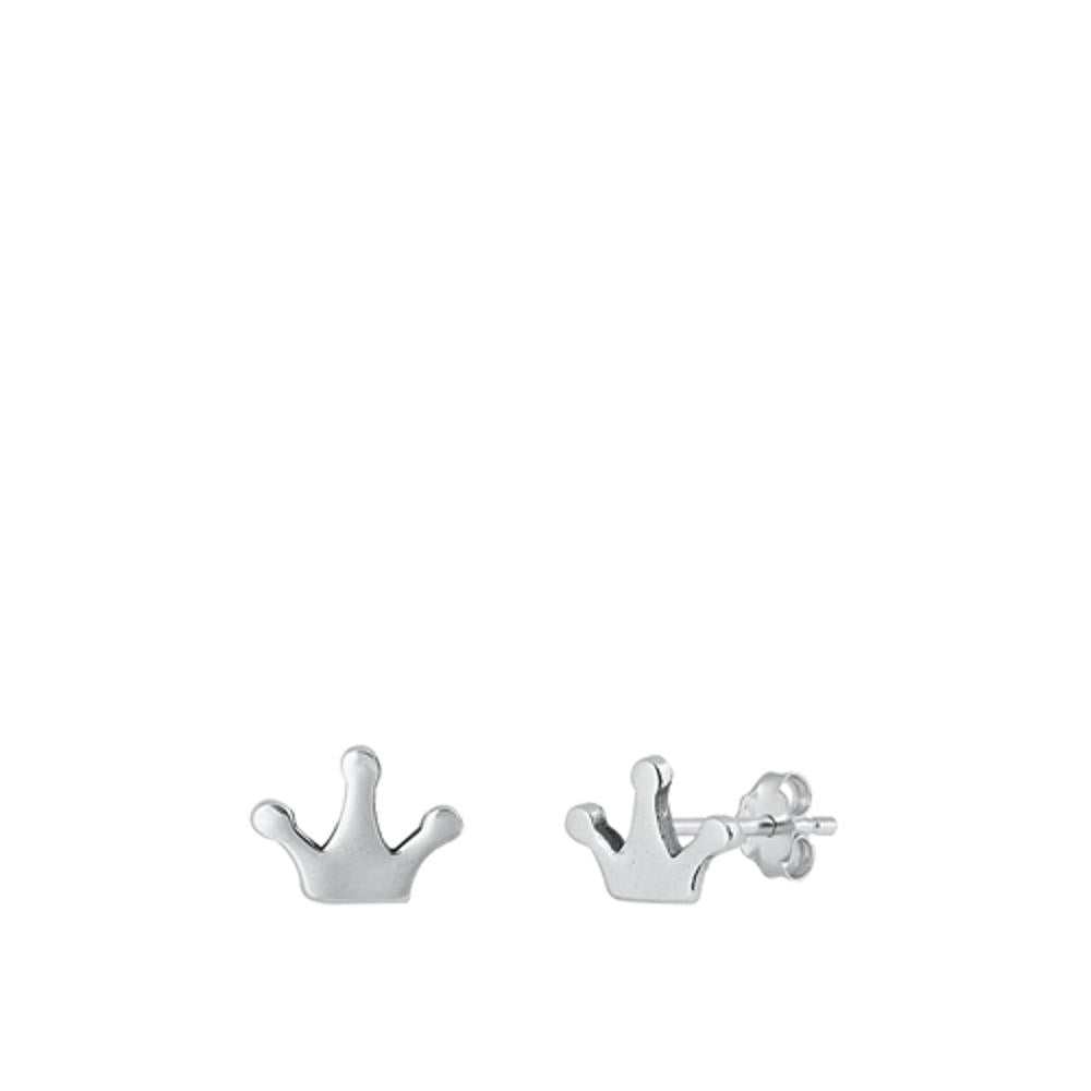 Sterling Silver Classic Simple High Polished Crown Earrings .925 New