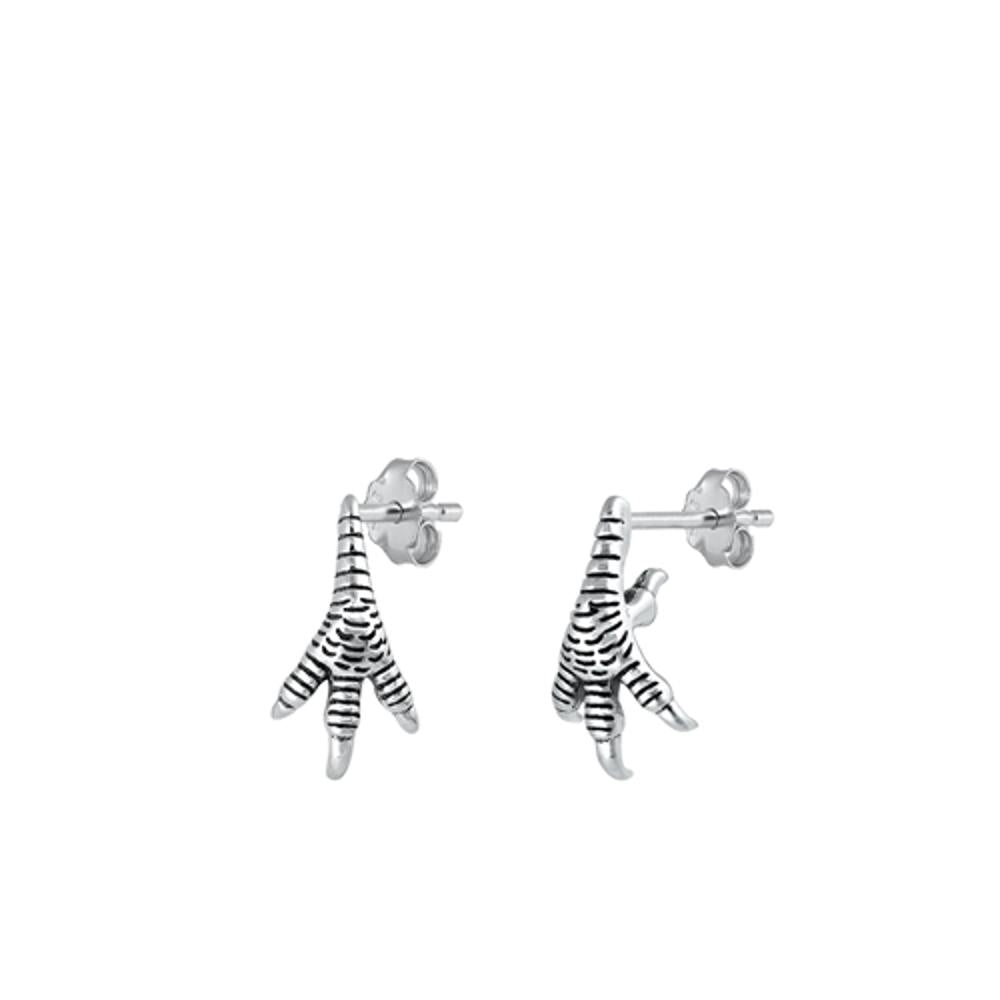Sterling Silver Beautiful Talon Bird Claw Foot Stud Oxidized Earrings .925 New