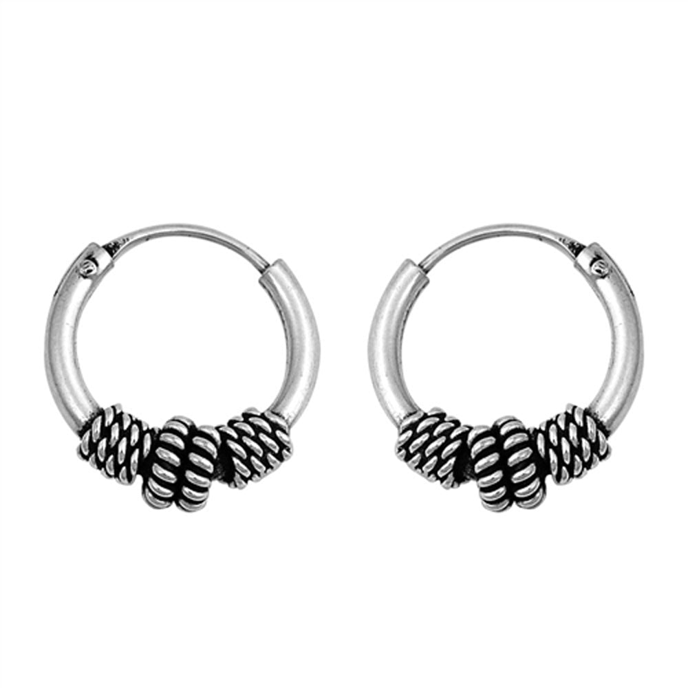 Sterling Silver Hoop Statement Rope Wrap Knot Boho Bali Style Earrings 925 New