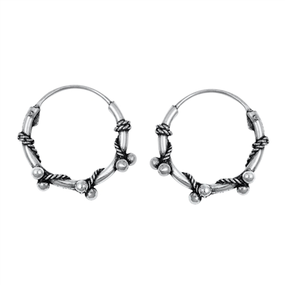 Sterling Silver Rope Twist Hoop Bali Style Boho Unique Earrings 925 New