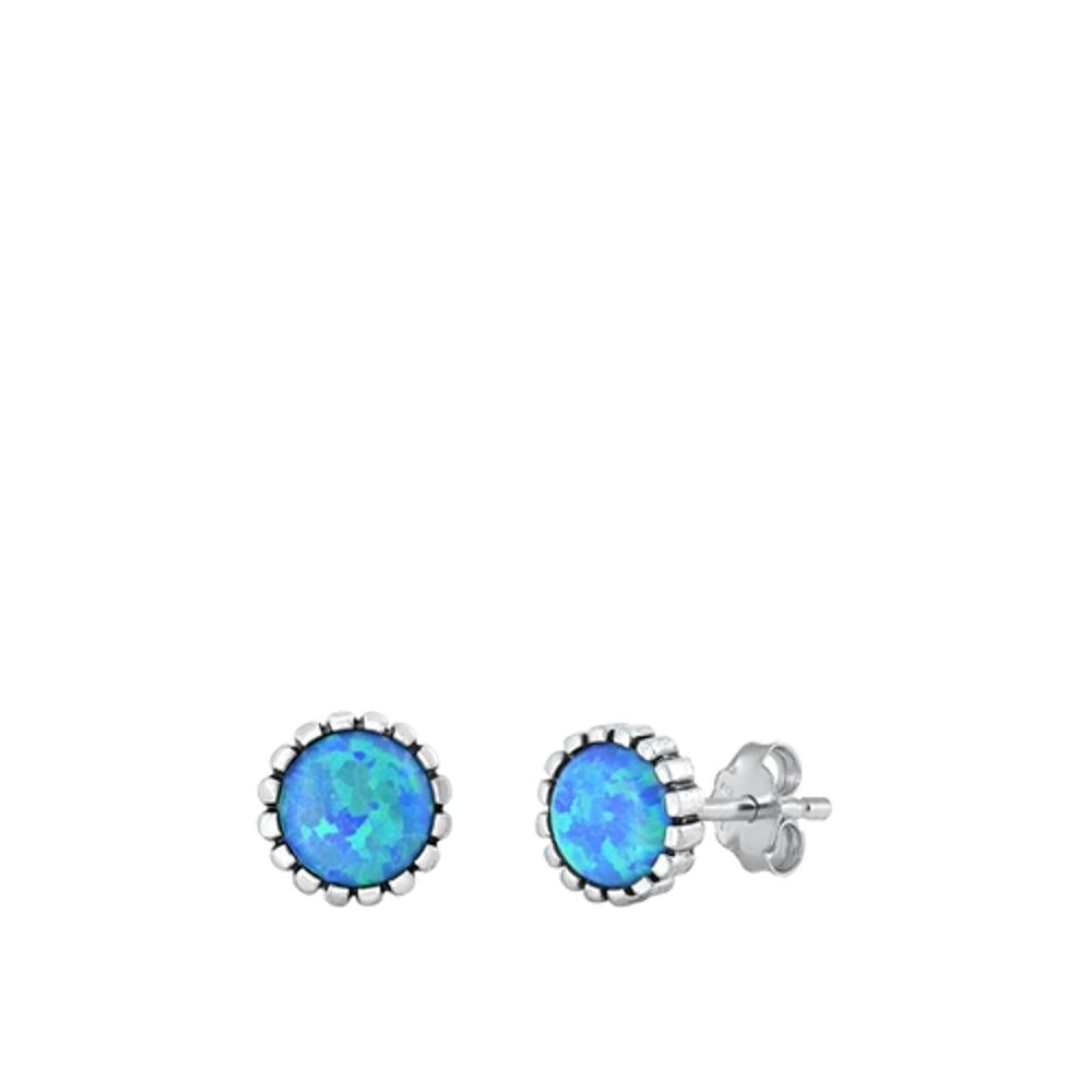 Sterling Silver Polished Blue Synthetic Opal Circle Fashion Earrings 925 New
