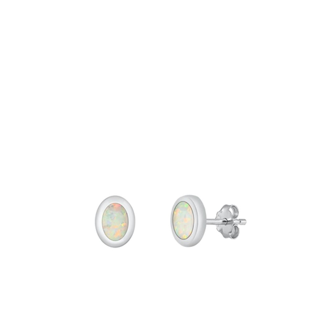 Sterling Silver High Polished White Synthetic Opal Stud Earrings .925 New