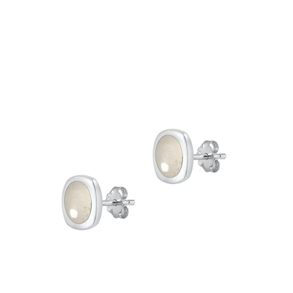 Sterling Silver Classic High Polished Moonstone Stud Fashion Earrings .925 New