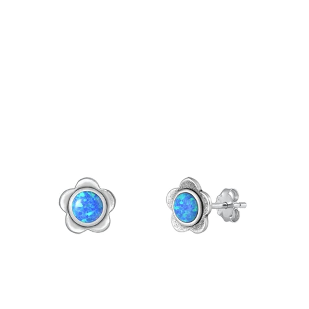 Sterling Silver Unique Blue Synthetic Opal Flower Fashion Earrings 925 New