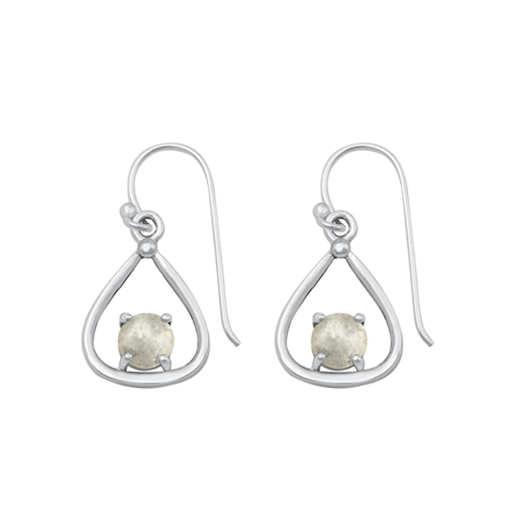 Sterling Silver Beautiful High Polished Moonstone Hook Earrings .925 New