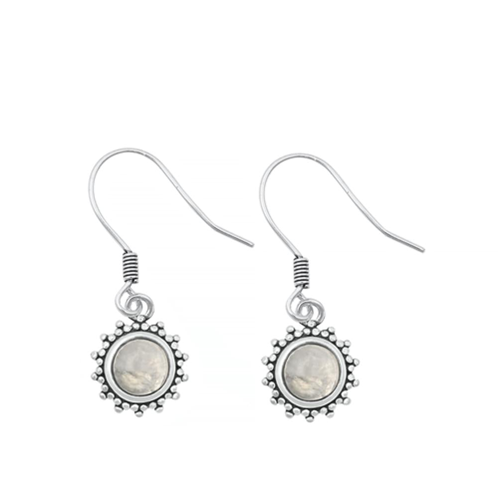 Sterling Silver Fashion Moonstone Oxidized Bali Style Drop Hook Earrings 925 New