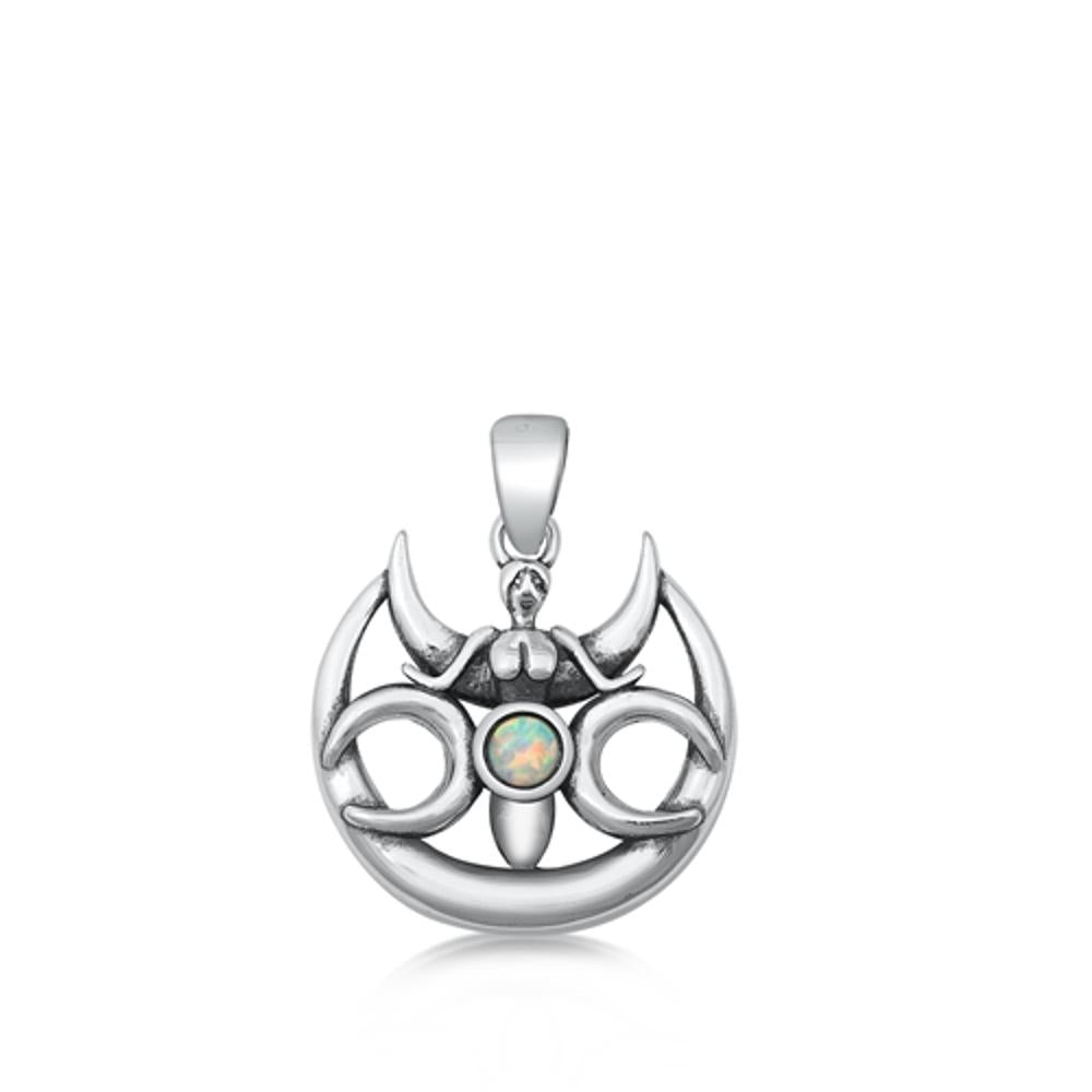 Sterling Silver Polished White Synthetic Opal Angel Pendant Christian Charm 925
