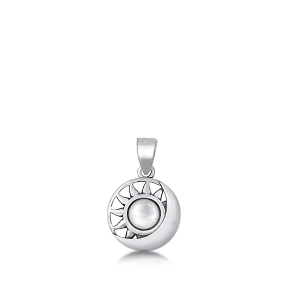 Oxidized Sterling Silver Sun & Half Moon Open Pendant 925 New Astrological Charm