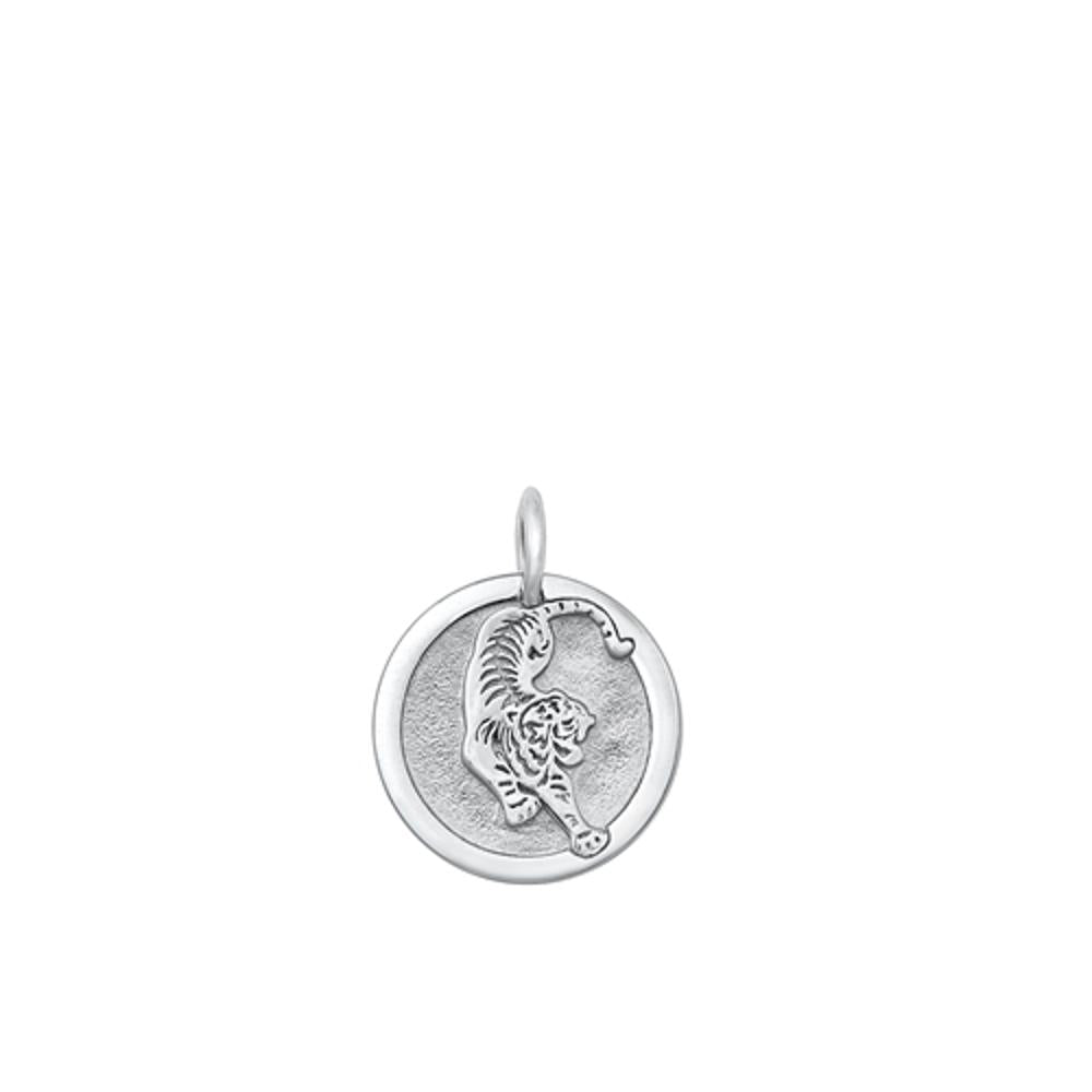 Sterling Silver Polished Chinese Zodiac Tiger Pendant Astrological Charm 925 New