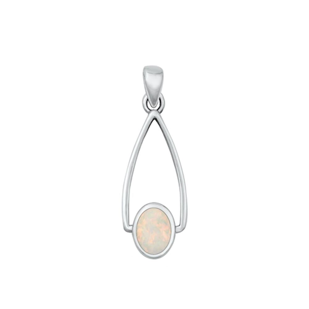 Sterling Silver Beautiful White Synthetic Opal Pendant High Polish Charm 925 New