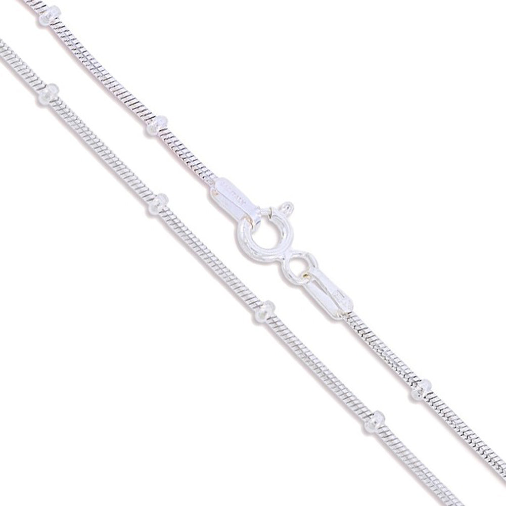 Sterling Silver Snake Chain 1.1mm w/ Soild 925 Italy Necklace w/ Ball Beads