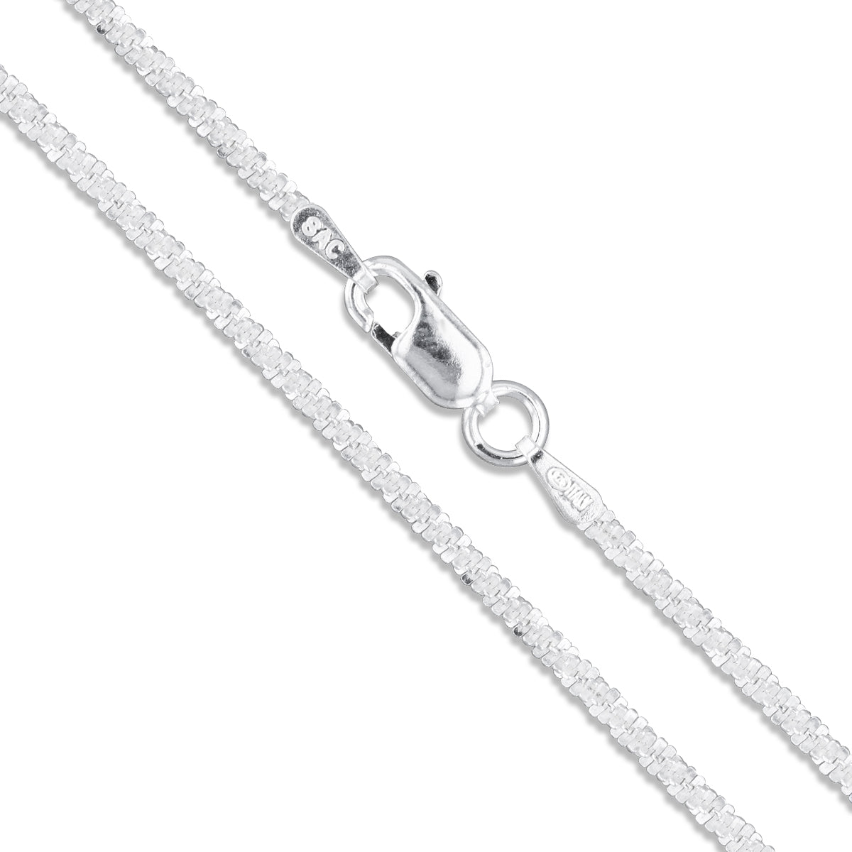 Sterling Silver Diamond-Cut Popcorn Chain 1.8mm 925 New Criss Cross Necklace