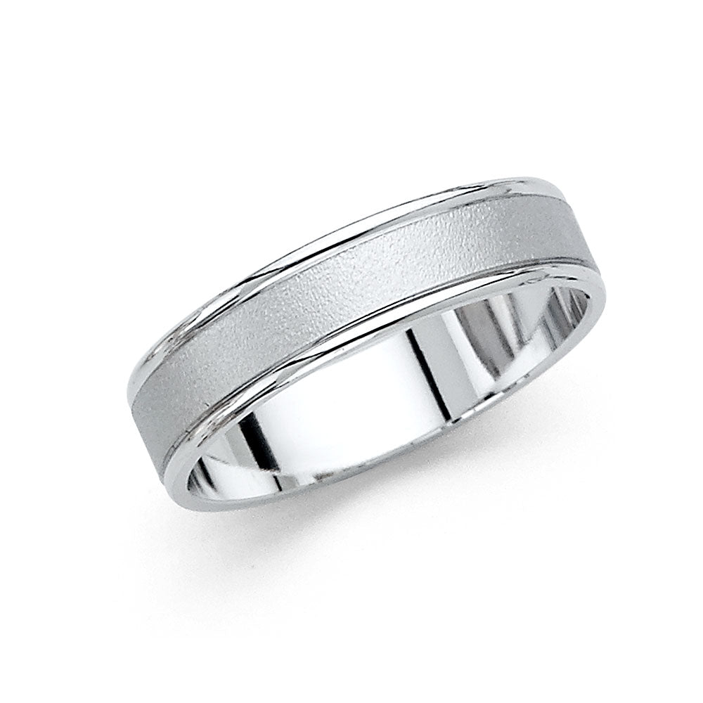 Pure 14k White Gold Sand Blast Matte Finish Ring Men's Wedding Band Sizes 5-12.5