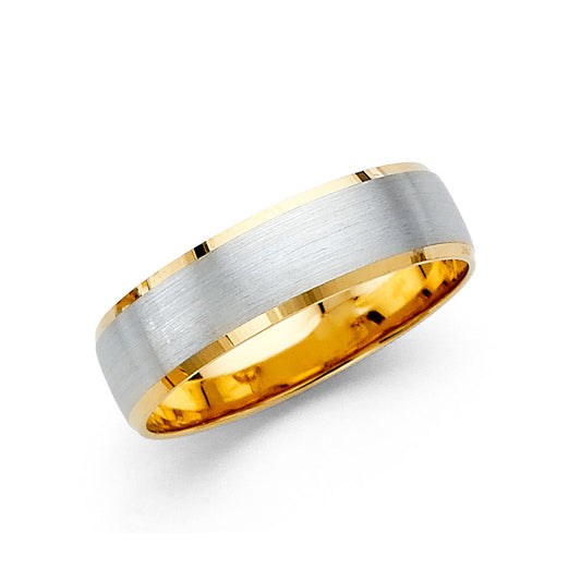 14k Gold White Brushed Polish Ring Yellow Comfort Fit Wedding Band Sizes 5-12.5