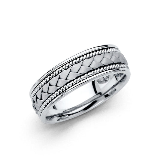 Pure 14k Gold White Weave Braid Rope Milgrain Ring 6mm Wedding Band Sizes 5-12.5