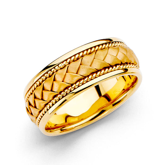 14k Gold Yellow Weave Braid Rope Milgrain Ring 8mm Men Wedding Band Sizes 5-12.5