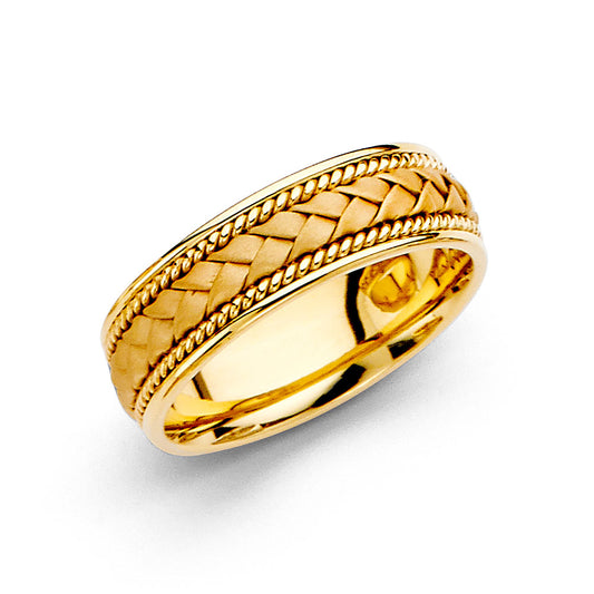 14k Gold Yellow Weave Braid Rope Milgrain Ring 6mm Men Wedding Band Sizes 5-12.5