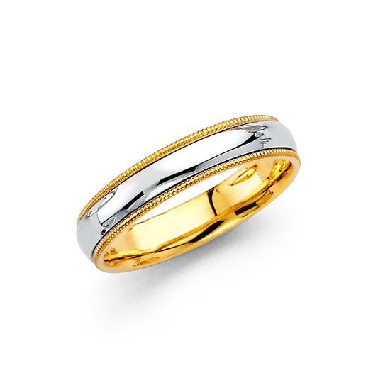 Pure 14k Gold White Polished Yellow Milgrain Ring Men's Wedding Ring Sizes 4-8.5