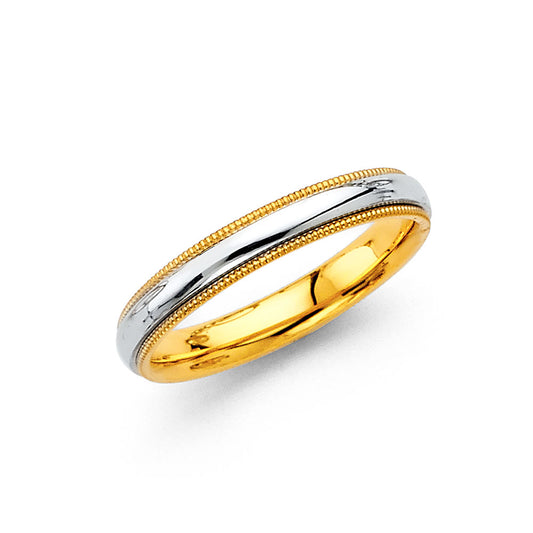 Pure 14k Gold White Polished Yellow Milgrain Ring 3.3mm Wedding Ring Sizes 4-8.5