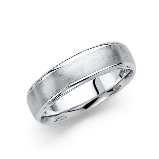 14k Gold White Brushed Comfort Fit Ring 6mm Wide Men's Wedding Ring Sizes 5-12.5