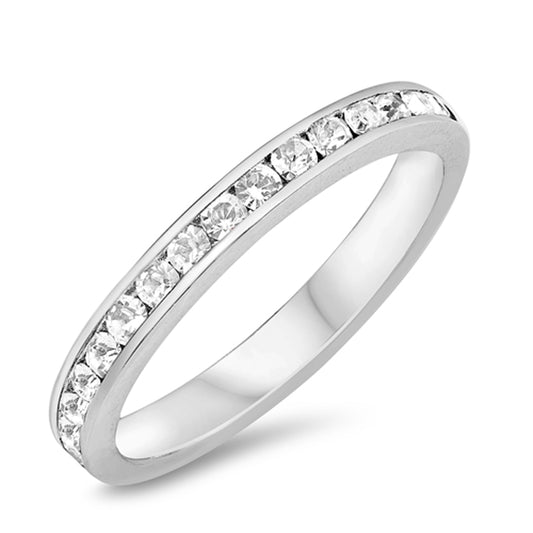 White CZ Stackable Eternity Wedding Ring New 925 Sterling Silver Band Sizes 2-13