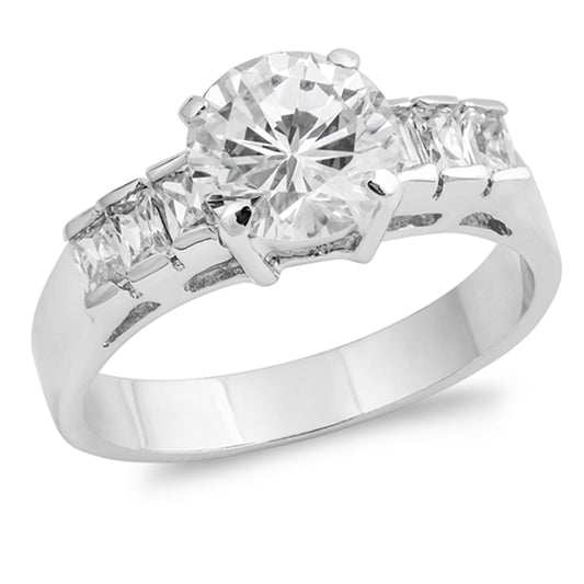 Clear CZ Round Solitaire Wedding Bridal Ring 925 Sterling Silver Band Sizes 5-10