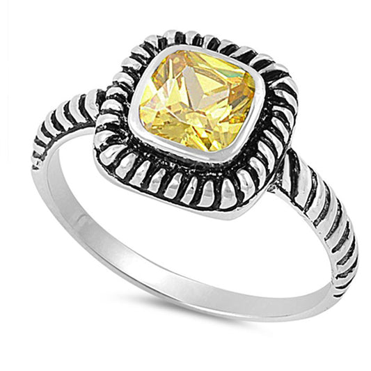 Yellow CZ Vintage Rope Twist Halo Ring New .925 Sterling Silver Band Sizes 4-10