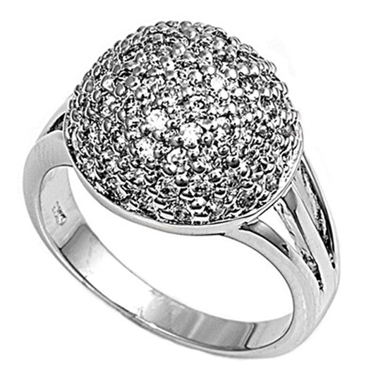Clear CZ Wide Huge Ball Cluster Ring New .925 Sterling Silver Band Sizes 6-9