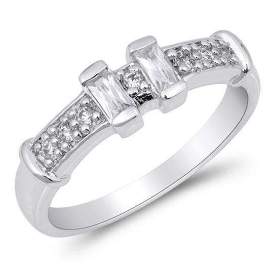 Clear CZ Unique Bar Wedding Engagement Ring .925 Sterling Silver Band Sizes 5-9