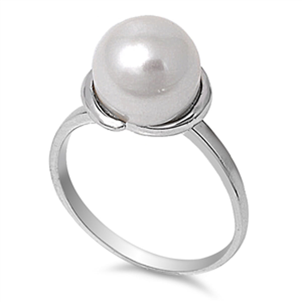 Freshwater Pearl Simple Round Ring New .925 Sterling Silver Band Sizes 4-10