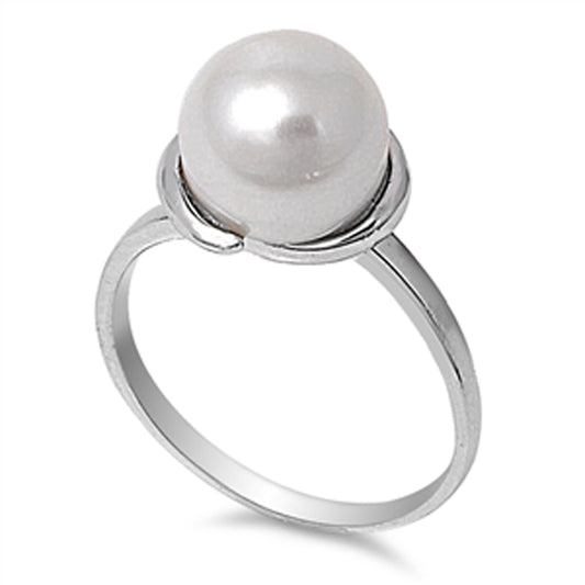 Freshwater Pearl Simple Round Ring New .925 Sterling Silver Band Sizes 4-10