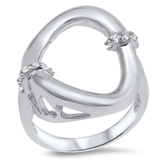 Circle Curve Heart Cutout White CZ Cute Ring 925 Sterling Silver Band Sizes 5-10
