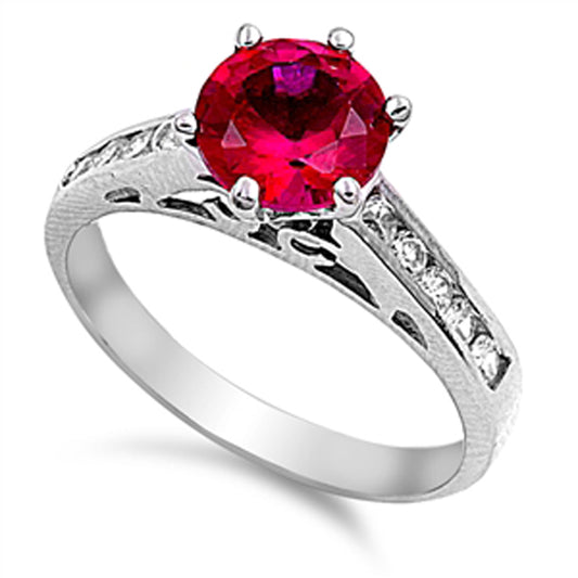 Round Ruby CZ Bridal Engagement Ring New .925 Sterling Silver Band Sizes 5-11