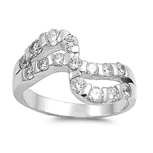 Round Clear CZ Wave Criss-Cross Knot Ring .925 Sterling Silver Band Sizes 6-9