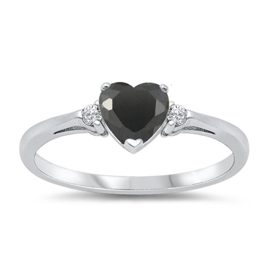 Sterling Silver Black CZ Heart Ring Love Band Solid 925 New Sizes 3-12