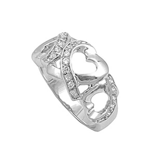 White CZ Criss Cross Ribbon Heart Ring New .925 Sterling Silver Band Sizes 6-10