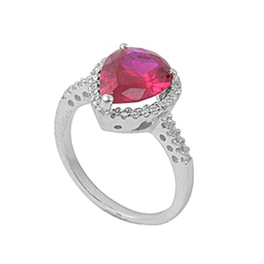 Ruby CZ Promise Teardrop Solitaire Halo Ring 925 Sterling Silver Band Sizes 5-9