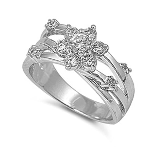 Clear CZ Promise Star Criss Cross Ring New .925 Sterling Silver Band Sizes 5-10