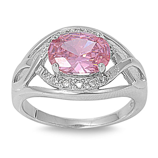 Oval Pink CZ Unique Vintage Cute Ring New .925 Sterling Silver Band Sizes 5-9
