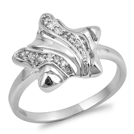 Clear CZ Polished Cutout Star Universe Ring .925 Sterling Silver Band Sizes 5-9