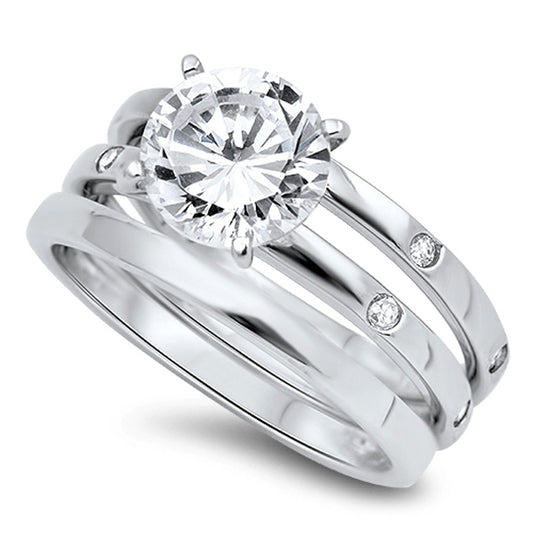 Clear CZ Elegant Polished Solitaire Ring New 925 Sterling Silver Band Sizes 5-9