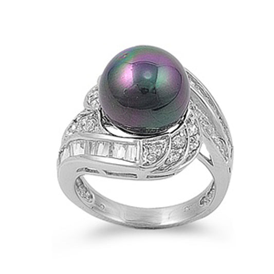 Clear CZ Freshwater Pearl Retro Ring New .925 Sterling Silver Band Sizes 6-10