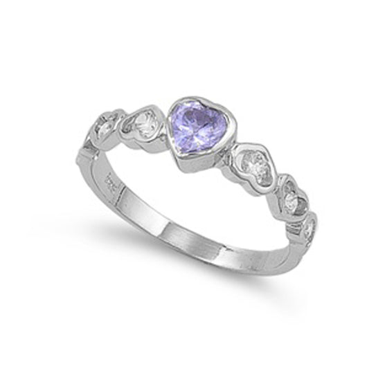 Lavender CZ Heart Promise Love Ring New .925 Sterling Silver Band Sizes 4-10