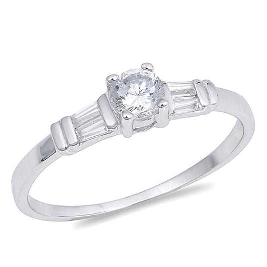 Clear CZ Round Solitaire Wedding Ring New .925 Sterling Silver Band Sizes 5-9