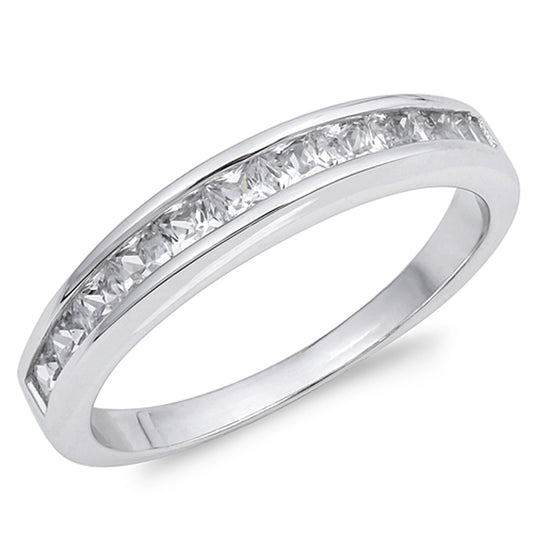 White CZ Channel Stackable Wedding Ring New .925 Sterling Silver Band Sizes 5-9