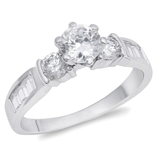 Clear CZ Round Solitaire Retro Bridal Ring .925 Sterling Silver Band Sizes 5-9